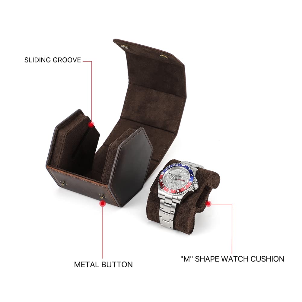 Custodia da Viaggio per Orologi Hiram in Vera Pelle, Esagonale, 1 Astuccio Arrotolabile per Orologi, Scatola Organizer Protettiva per Orologi