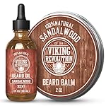 Viking Revolution Sandalwood Beard Balm for Men (2oz) and Sandalwood Beard Oil (1 fl oz) Bundle - With Argan and Jojoba Oils - Soften and Moisturize your Beard - Stocking Stuffers for Men