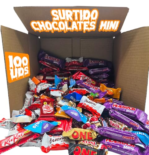 +100 Unidades Surtido de Mini Chocolates | Regalo Original Caja Gourmet Chocolates MINI I Versiones Miniatures de Kit Kat, Toblerone, Kinder Bueno, Twix, Snickers, Kinder Chocolate, Shochobons y Mars