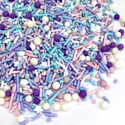 Image of Manvscakes, pink sprinkles, valentines, cake sprinkles, gluten free, cookies, chocolate, fondant, princess topping, ice cream, edible, dessert decoration (Pink Blue)