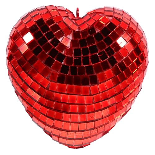 ULDIGI Hanging Heart Disco Ball Mirror Ball Decorations Party Silver Compact Red 8cm Chain