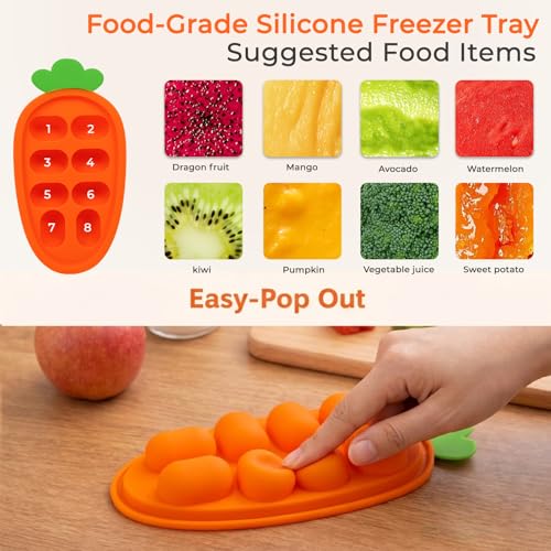 Image of Baby Fruit Feeder 2 Pack with Freezer Tray, 4 Silicone Pouches in 3 Sizes, Breastmilk Popsicle Mold, Food Feeder Pacifier and Silicone Teether for Teething Relief, 4+ Months