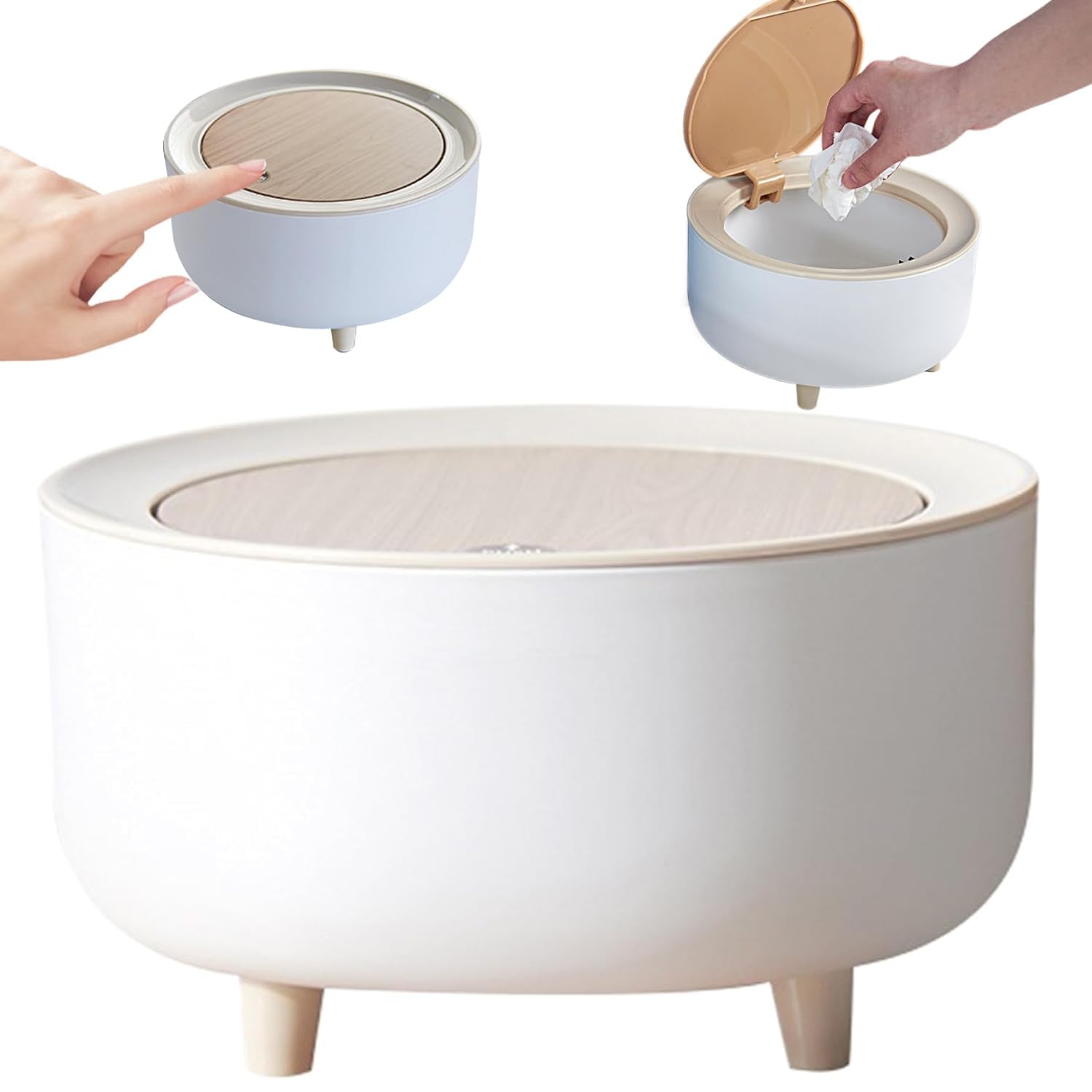 LEVGRY Bedroom trash can Mini Desktop Trash Can Simple Push-Type Trash Can Storage Bin Student Dormitory Bedside Table Round Trash Can-image-24