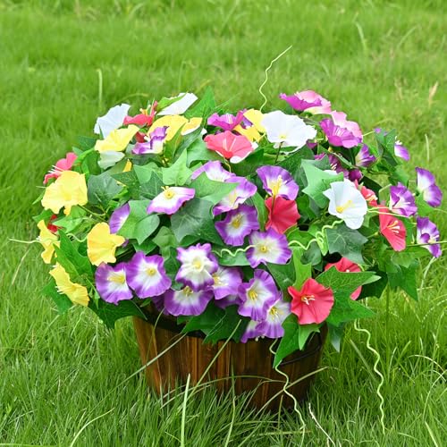 Artificial Flowers for Outdoor Indoor Spring Summer Decoration,Fake Plants Greenery Planter Porch Patio Yard Balcony 6 Bundles (Mix Pink Red Purple Yellow Whihte)