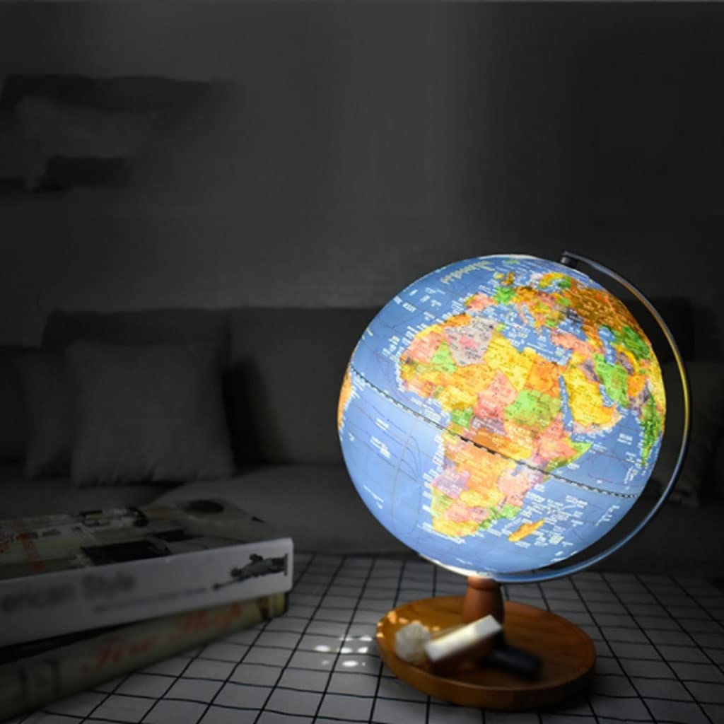 Globo terrestre Mappamondo, mappamondo educativo con Base in Legno, Decorazione per Ufficio, Aula e casa, Testi Facili da Leggere, Diametro 20 cm Bellezza e funzionalità