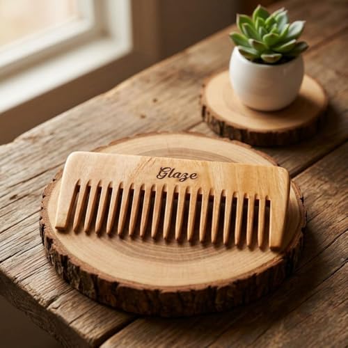 Image of Glaze Wooden Hair Shampoo Comb, Wide Tooth, Natural Wood, for Detangling Long Hair
