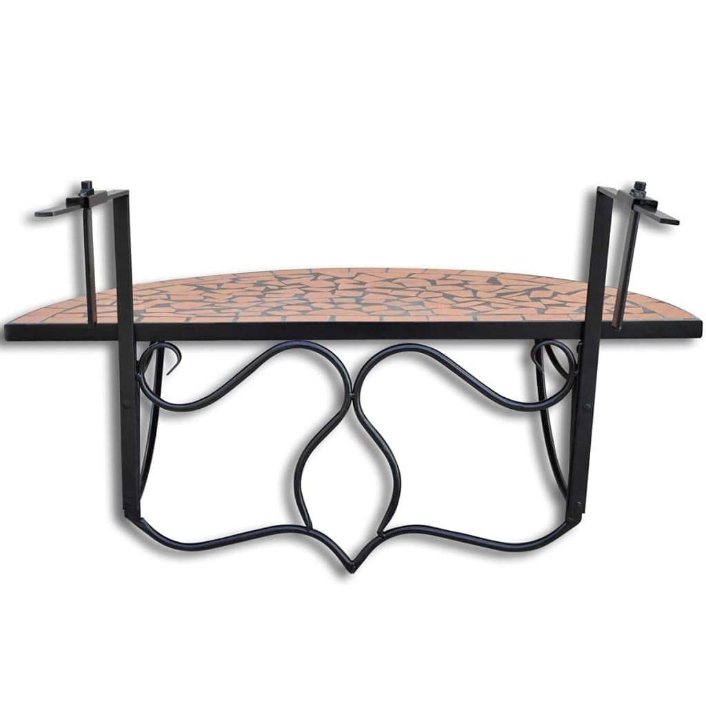 Balkonhängetisch Mosaik Terracotta mit Halbrunder Keramikplatte und stabilem Eisenrahmen, klappbar und platzsparend, Balkontisch für Geländer bis 18 cm, ideal als Gartentisch, Beistelltisch