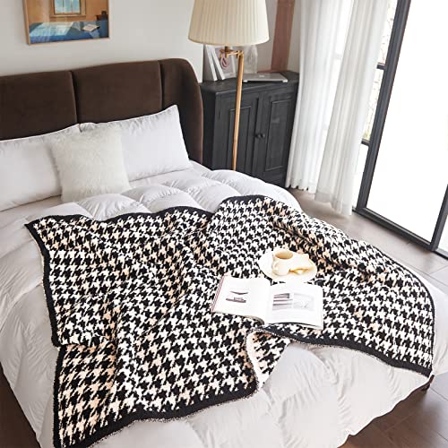 Houndstooth Throw Blanket, Mid-Weight (3 Pounds), Plush Knit Throw, Soft And Cozy, For Bed And Couch, White And Black, 60" X 50" #TOP5