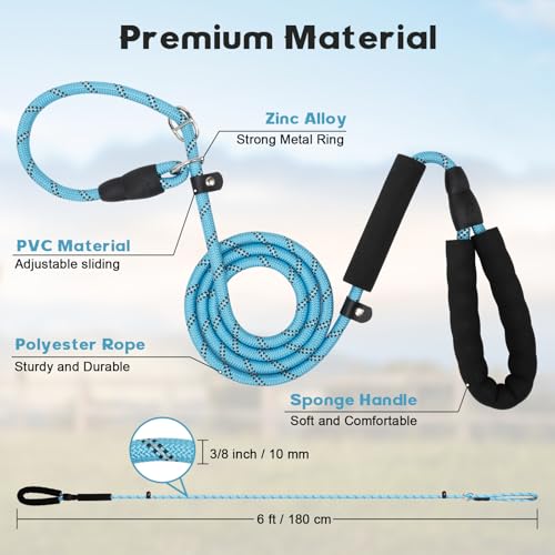 Dog Leash 6 FT with Comfortable Padded Handle, Training Loop Leash with Highly Reflective Threading for Medium Dogs, Blue - Image 3