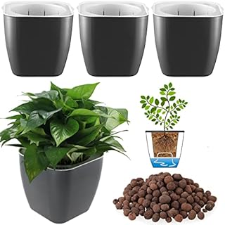 DeEFL 3 Packs 7 Inches Large Self Watering Planters Plastic Plant Pots Wicking Flower Pots for Indoor Plants, African Violet, Ocean Spider Plant, Orchid Pot, Black Gold