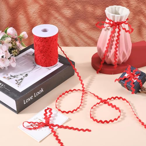 GORGECRAFT 50m x 5mm RIC Rac Trim Ribbon Red Wave Bending Fringe Trim Woven Braided Webbing Edge Fabric Lace for DIY Sewing Crafts Wedding Dress Clothes Embellishment Party Gift Wrapping Decor - Image 4