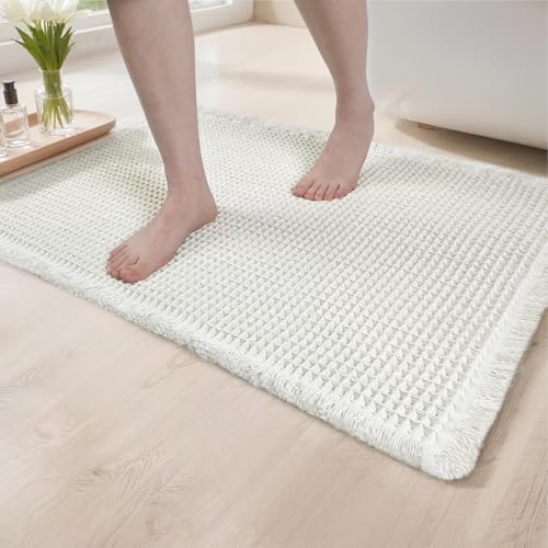 Lunofox Waffle Bathroom Rugs, Super Absorbent Boho...