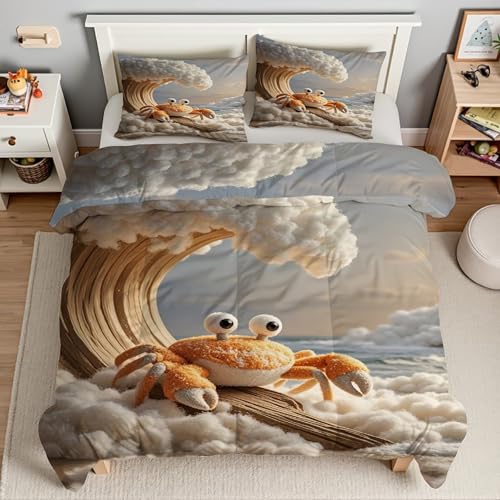 Housse de Couette Microfibre Douce Impression Crabe Haute Définition 3 Pièces - 3