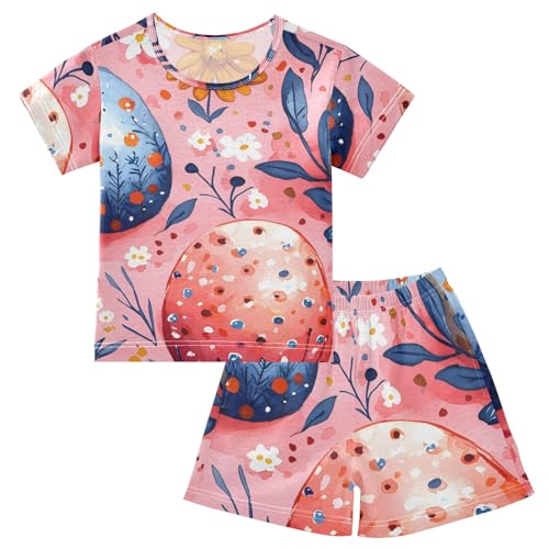 Summer Pajama Set Easter Egg Floral Pattern, Short Sleeve Sleepwear Nightwear