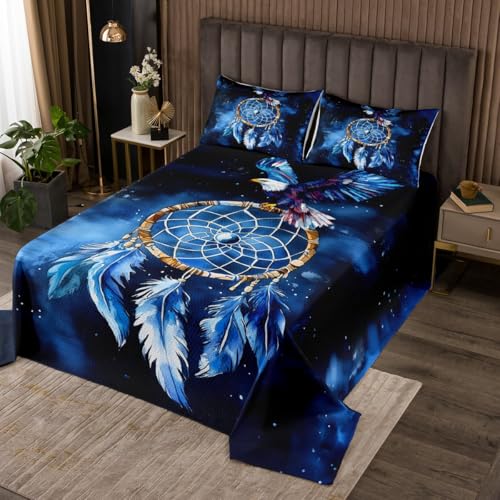 jejeloiu Dreamcatcher Bedspread King Size Eagle Coverlet Set for Kids Boys Girls Decor Boho Dream Catcher Feather Quilted Coverlet Room Decor