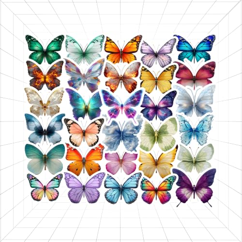Image of Butterfly Sticker Pack - 30 Waterproof Vinyl Decals for Scrapbooks, Laptops, Journals, Walls & DIY Crafts - Colorful Cute Butterfly Designs