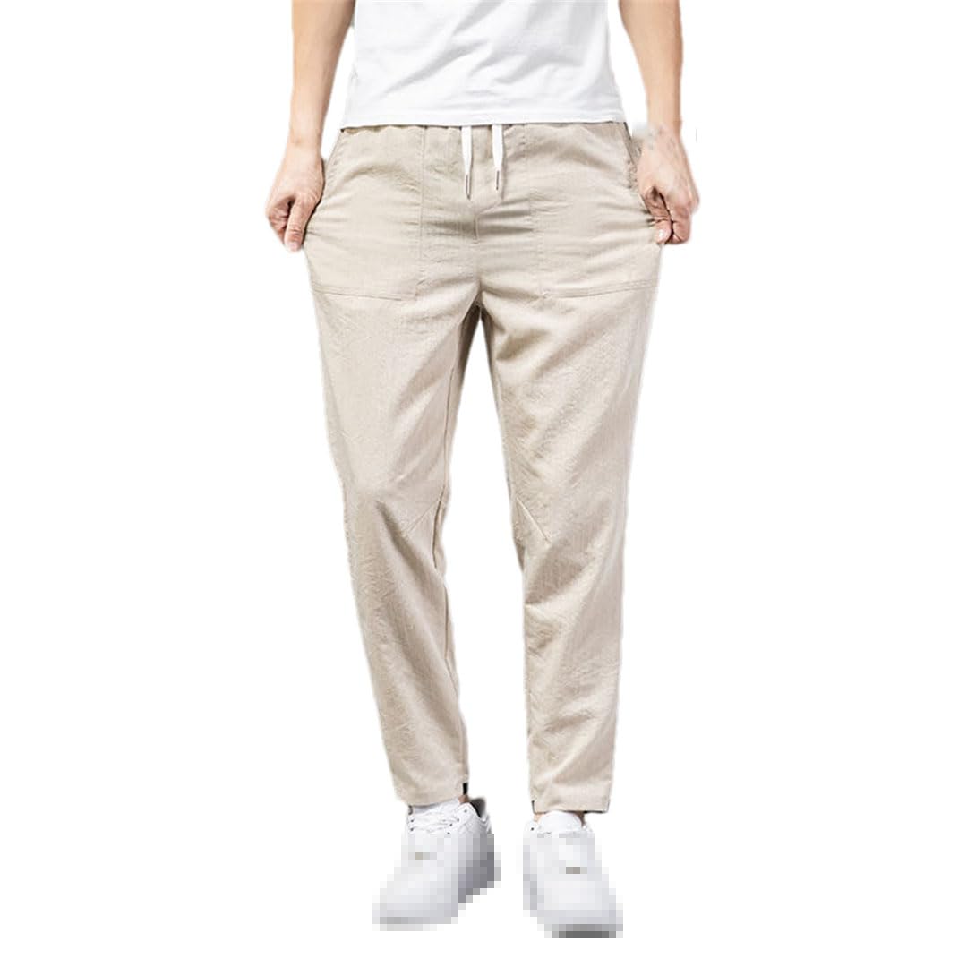 Vogrtcc Pantaloni Casual in Lino da Uomo Pantaloni da Jogging in Vita Elastici Leggeri con Coulisse