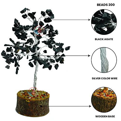 Image of REMEDYWALA Charged Energized Black Agate Crystal Tree for Reiki Healing, Black Agate Stone Tree Showpiece for Good Luck Home Decor, Beautiful Crystal Tree, 200 Beads