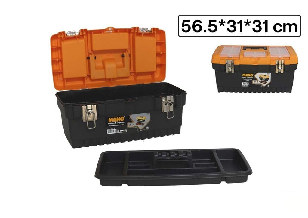 DRW Caja Herramientas Cierre metalico 3 Niveles con Bandeja Negro y Naranja 56.5x31x31 cm