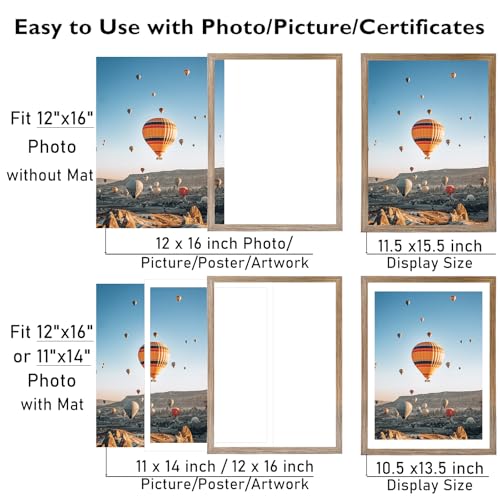 Image of JCJMY 12x16 Picture Frame Rustic Brown with 11x14 Mat, Display Photo 11x14 with Mat or 12 x 16 Without Mat, Wall Hanging Large Frame with Plexiglass, Rustic Brown