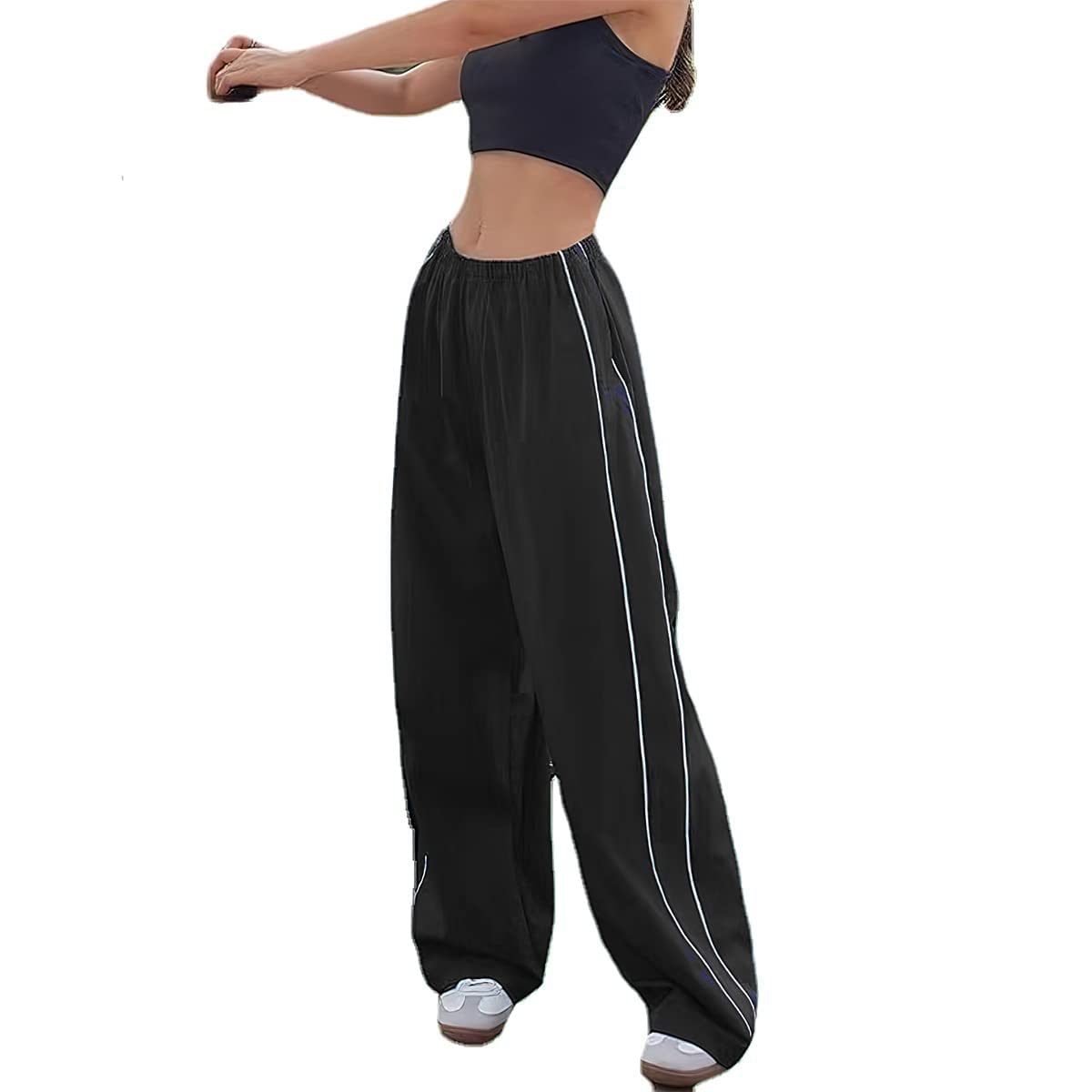 ODIZLI Parachute Pants for Women Y2k Low Rise Loose Cargo Pants Streetwear Oversized Baggy Sweatpants Joggers Pants