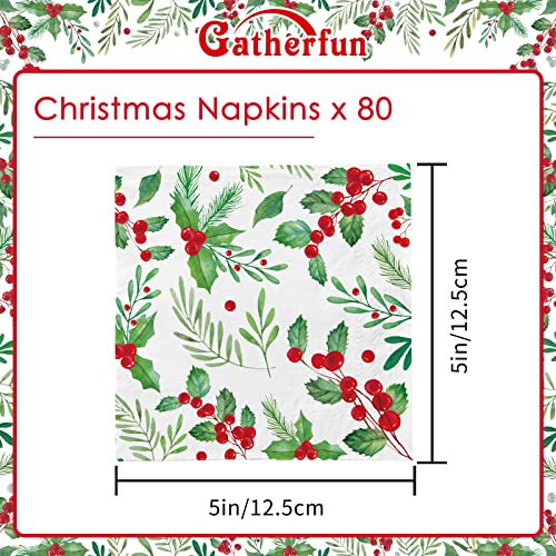 Christmas Party Supplies, Christmas Seasonal Holly Paper Beverage Napkins, Paper Cocktail Napkins for Party and Holiday Party Decorations – Image 3