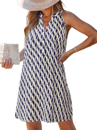 Image of CUPSHE Womens Summer Dresses V Neck Sleeveless Striped Button Up Mini Casual Coverup Dress