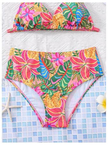 Girl's 2 Piece Swimsuits Tropical Triangle Bikini Hawaii High Waisted Bathing Suit Boho Beachwear4