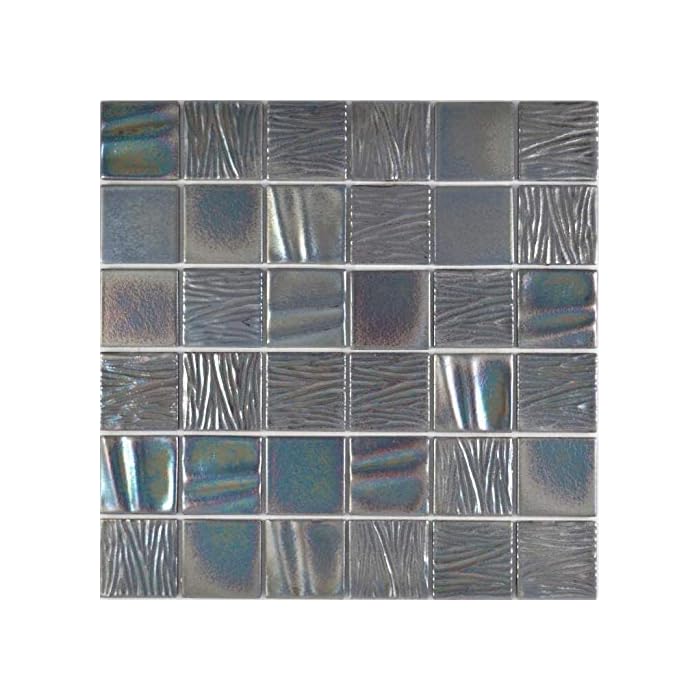 Buy Mosaic Tile Ceramic Black Chrome Iridescent Structure Mosaic Tile