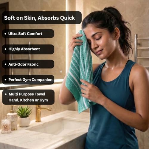 Image of Athom Living Premium Hand Towels- Cotton, 400 GSM, Ultra Soft, Quick Dry, Highly Absorbent | for Hand, Kitchen and Gym | 60 * 40 cm, Pack of 4 (Sea Green)