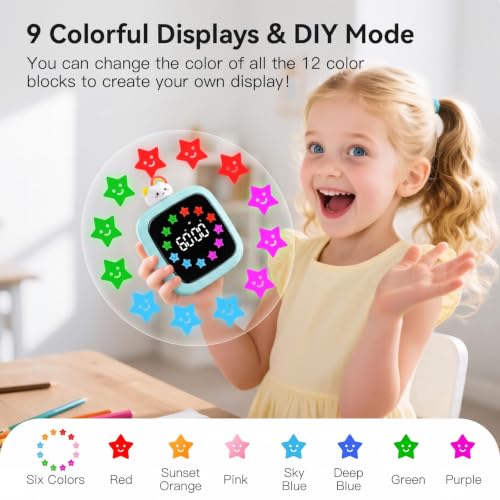 Image of Yunbaoit Digital Visual Timer for Kids, 99-Minute Countdown, Rechargeable | Cyan Protective Case, 19 Music Alarm, Pause Function, 9 Optional DIY Color Star Display, Rainbow Doll, for Homeschool