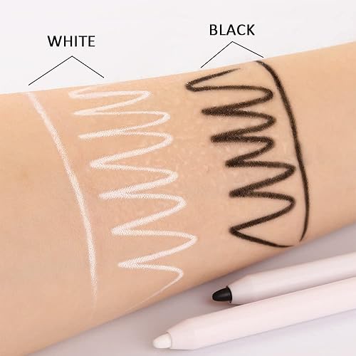 Miniatura 4 de 2 lápices delineadores de ojos blanco y negro, lápiz delineador de ojos mecánico profesional, iluminador de ojos, maquillaje de ojos con sacapuntas