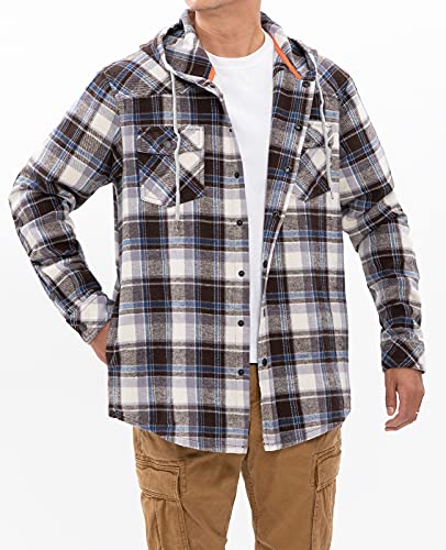 Image of ZENTHACE Men's Hooded Plaid Flannel Shirt Jacket Snap Button Flannel Hoodie with Hand Pockets (Heavyweight 10.6 Oz Fabric)