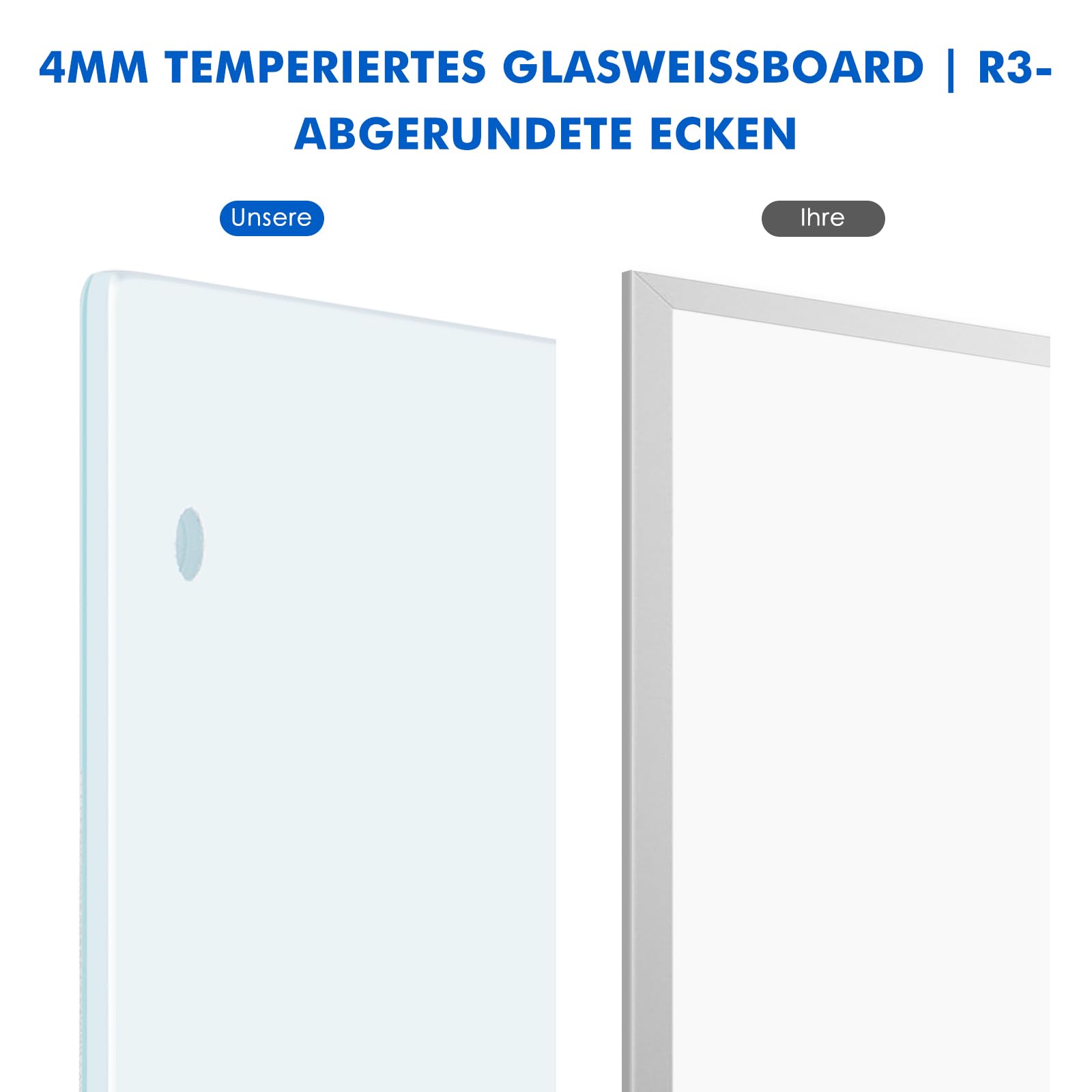 maxtek Magnetisches Glas-Whiteboard, 120 x 90 cm (Groß), Rahmenloses Gehärtetes Glasboard, Trocken Abwischbare Magnettafel, Modernes Memoboard inkl. 5 Neodym-Magneten, 3 Stiften, 1 Radiergummi