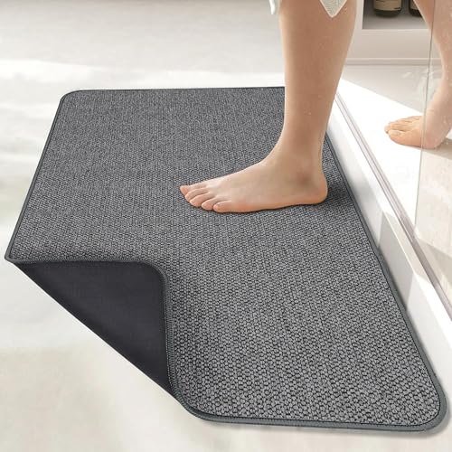 Bath Mat,Ultra Thin Bathroom Runner Rugs,Large Bath Mats for Bathroom,Quick Dry,Non-Slip,Machine Washable,Low Pile,Bath Rug,Shower Outside,Sink,Home Decor Accessories.Dark Grey,1'5"x2'11"(17x35inch)