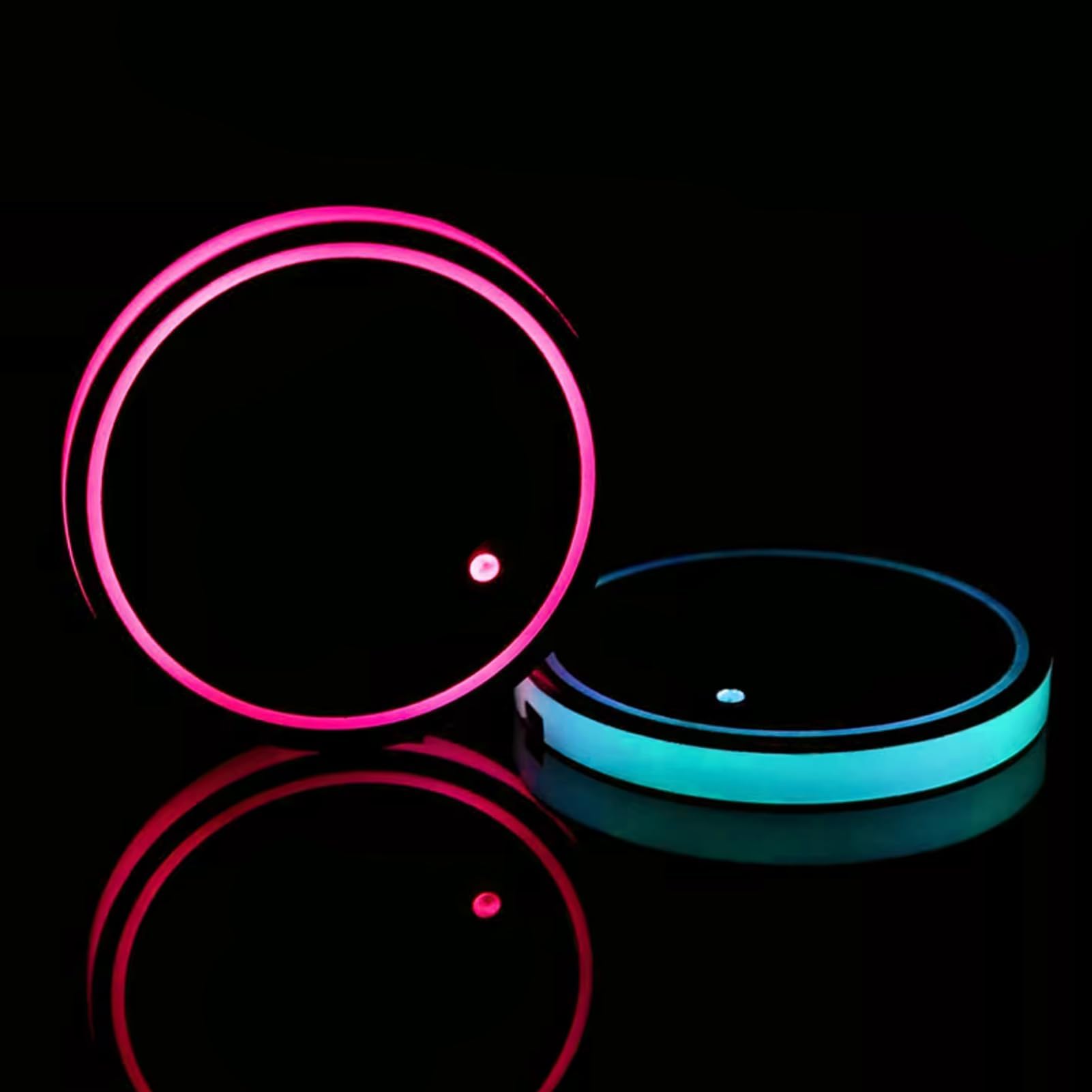 2pcs LED Car Coasters Luminescent Cup Holders with 7 Colors USB Charging Car Cup Holder Insert Coaster LED Cup Coasters Car Accessories Interior Decoration Lights for All Car Models Men Women