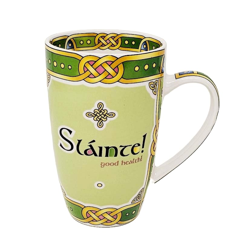 GaelSongCeramic Slainte Mug Good Health Cup Cream Color Celtic Elements Coffee Tea Drinks Kitchenware Present Housewarming Gift 14 Oz