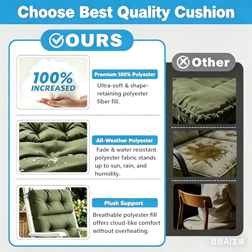 Image of QILLOWAY Outdoor Chair Cushion for Patio Furniture, Waterproof Patio Cushions Set of 2 with Ties, Fade Resistant Replacement Pads for Outdoor Rocking Chairs,Sage