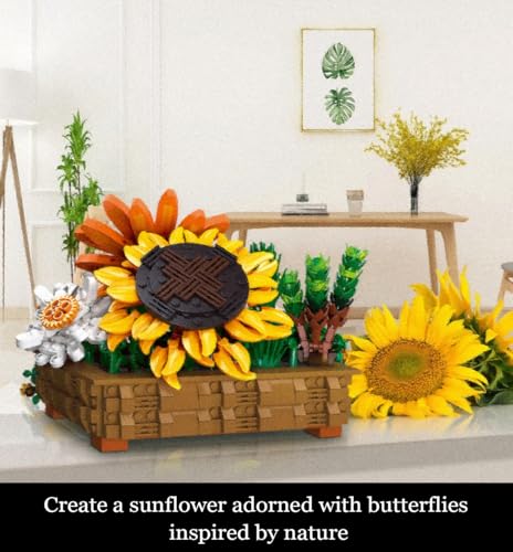 Image of 924 Pieces Sunflower Bonsai Plant Building Set, Compatible with Lego Flower Building Sets, Exquisite Plant Model for Adults, Perfect for Mothers Day & Birthday Display