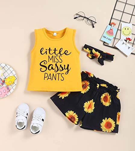 Image of Hipea Toddler Baby Girl Outfits Flower Tops Sleeveless Vest Shorts Headband Summer Clothes Set