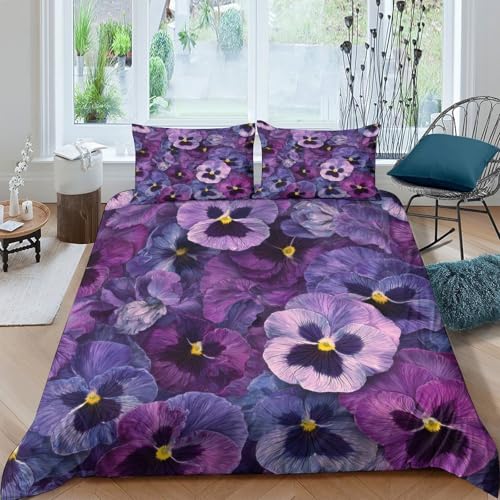 Parure de lit fleurs violettes en microfibre respirante Super King size