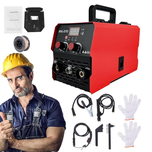 MIG270 4.5KW Household Multifunctional Gasless Dibble Welding Machine,Stick three in a Welding Machine,Gasless Portable Inverter Welder With Digital Display Portable Welding Machine (Red)