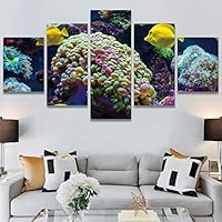 SIGNWIN 5 Panel Canvas Wall Art Modern Art Dramatic Fish Jellyfish Marine Life Multicolor Nautical Photography for Home Decorations Ready to Hang - 60