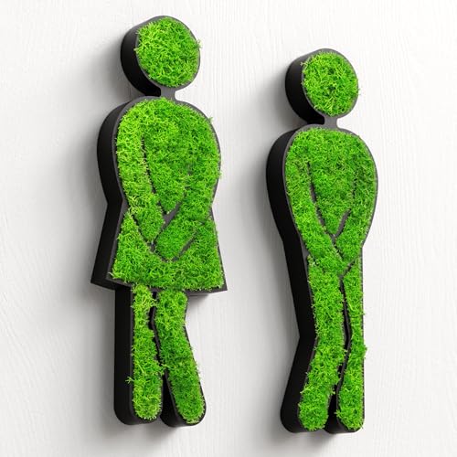 MOOSWERK WC Türschild Set Schwarz – Lustige Moos-Mann & Frau Toiletten-Deko | Nachhaltige Badezimmerbeschilderung | Kreatives Wanddesign fürs Gäste-WC, Lokal oder Büro