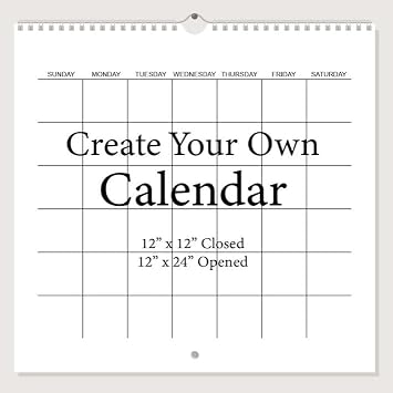 Hanging Wall Monthly Calendar, Create Your Own Blank Scrapbook Wall Calendar, Undated, 12 Inch X 12 Inch Size Closed, 12 Inch x 24 inch Size Open, DIY hanging wall calendar.