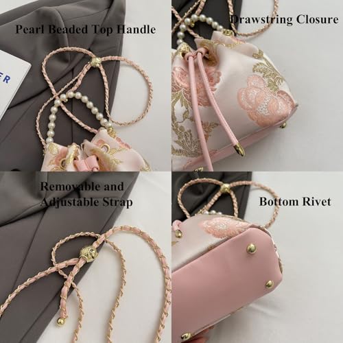 Bucket Bag for Women, Small Pearl Drawstring Handbags, Hobo Purse2