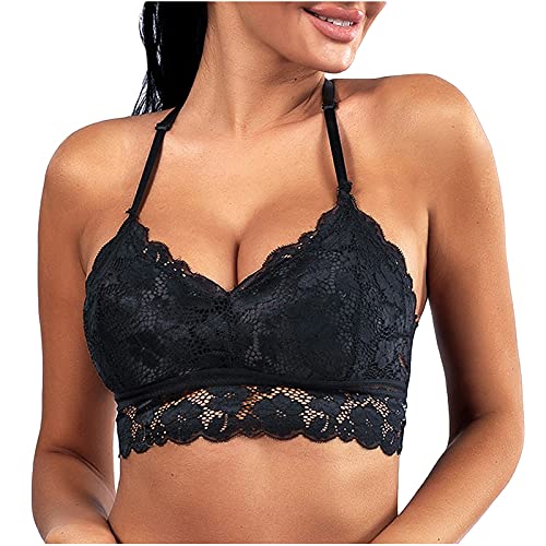 Damen Spitzen BH Unterwäsche Sport BH Ohne Bügel Push Up Yoga Sports BH Gekreuzt Rücken Lace Bra Klassische Frauen Spaghettiträger Bustier Bralette Cover