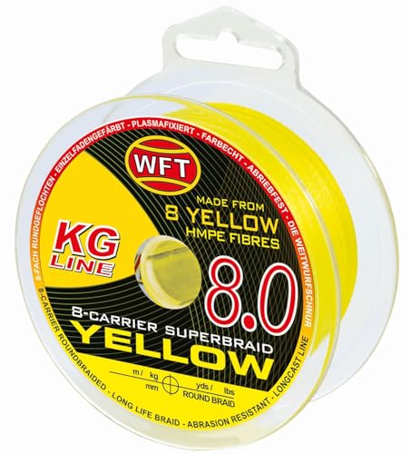 WFT KG 8 gelb 150m - Geflochtene Angelschnur, Durchmesser/Tragkraft:0.14mm / 19kg Tragkraft