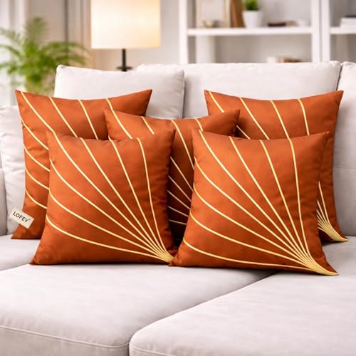 Image of LOFEY Dupion Silk Cushion Cover, 16 x 16 Inch (40 x 40 cm), Decorative Sofa Pillow Cover, Zipper Closure (2, Rust)