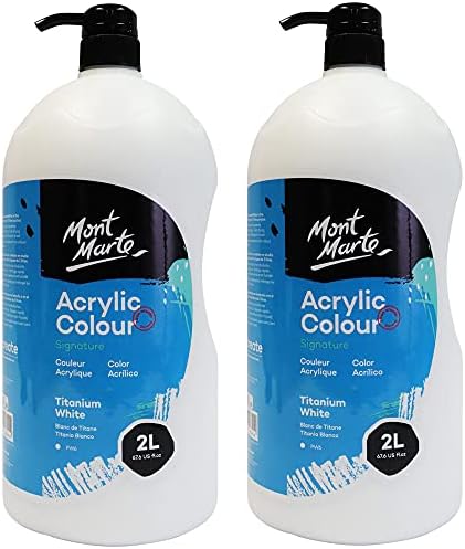 Mont Marte Discovery School Acrylic Paint, Titanium White, 1/2 Gallon (2 Liter).2 Pack Ideal for Students and Artists. Excellent Coverage and Fast Drying. Pump Lid Included.
